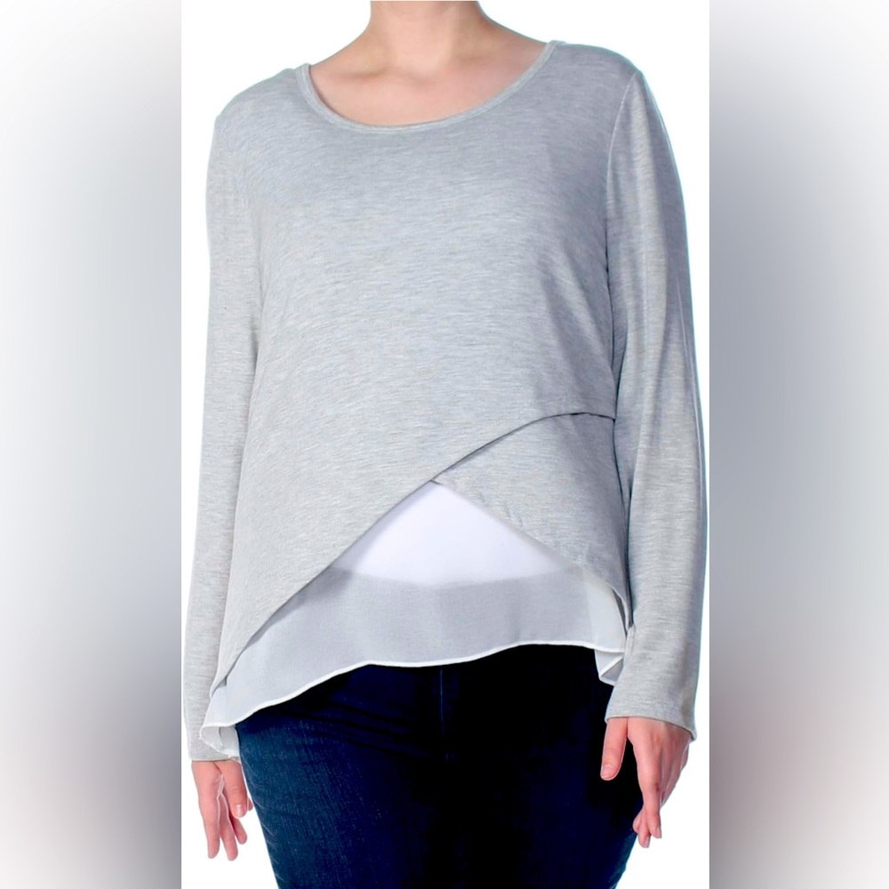 NWT BAR III Womens Layered-Look Tunic Top in Heather Belle Gray; Size S